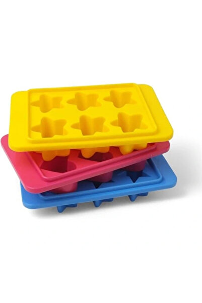AyrStore Plastik 6 Bölmeli 3 Desenli Buz Kalıbı Seti, Yıldız Kalp Çiçek Desen...