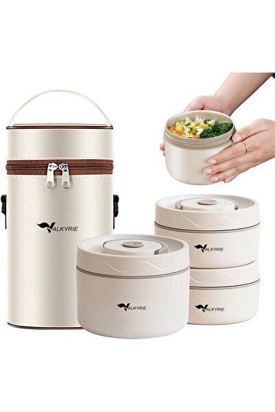 moontime alaçatı Paslanmaz Çelik 3 Gözlü Isı Yalıtımlı Yemek Kabı Seti, Çanta...