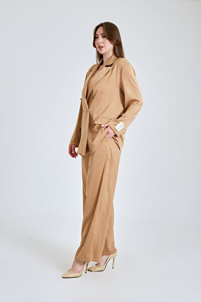 Zeyn KADIN SATEN ÜÇLÜ TAKIM GENİŞ PAÇA RAHAT KESİM OVERSIZE ŞIK GİYİM