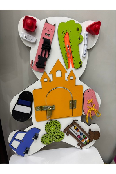 AYNA EĞİTİM MATERYALLERİ Montessori Ahşap Busy Board – Kilitli, Fermuarlı, Ba...