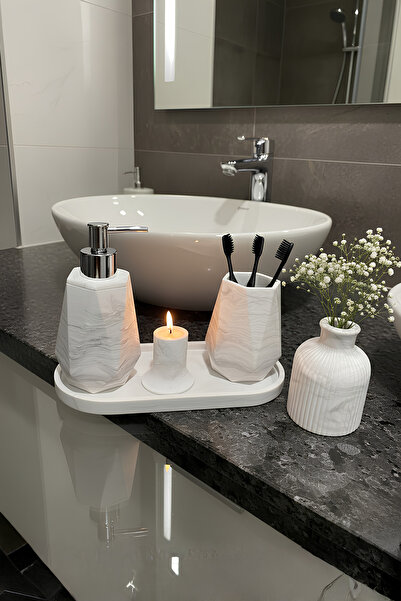 Elizovi Home Marble Textured 5 Piece Luxury Bathroom Set |   Soap Dish, Brush...