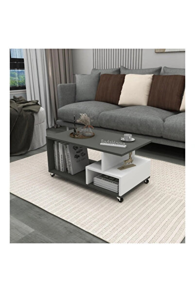 AyrStore Sultan Tekerli Orta Sehpa 86,5x50 cm (Antrasit Beyaz)