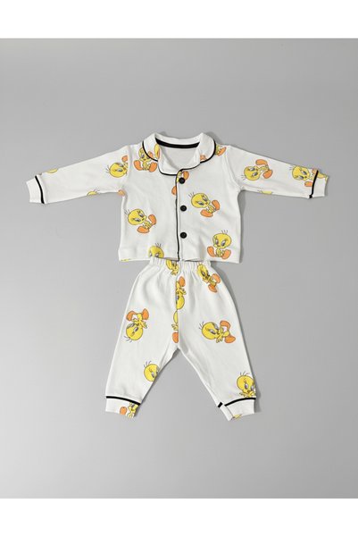 minço bebe Girl Boy Baby Chick Printed Button 100% Cotton Pajama Set