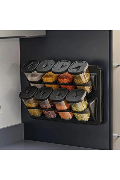 AyrStore 1121 Standlı 360° Döner Kapaklı Etiketli Baharatlık Seti Erzak Sakla...