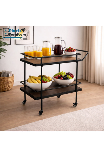 PixelsFurniture Pixel Furniture Rectangular 2-Tier Mobile Tea and Coffee Serving Trolley