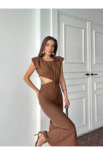 hillone Αερόμπιν υφασμάτινο μάξι φόρεμα από λινό ύφασμα με λεπτομέρεια στην μ...