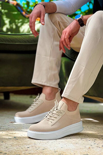 negok KB-116 Kuback Bej Tricotaj cu șireturi Pantofi casual pentru bărbați