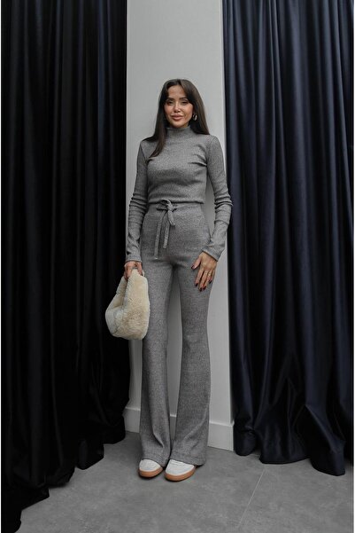 Havoş Gray Melange Ribbed Blouse Pants Set
