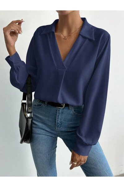 ALPACO Γυναικεία μπλούζα με μακρυμάνικο ύφασμα Mosskrep με λαιμόκοψη V