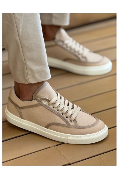 gizlitopuk Hidden Heel 6 cm Height Increasing Beige Linen Men's Sports Shoes ...