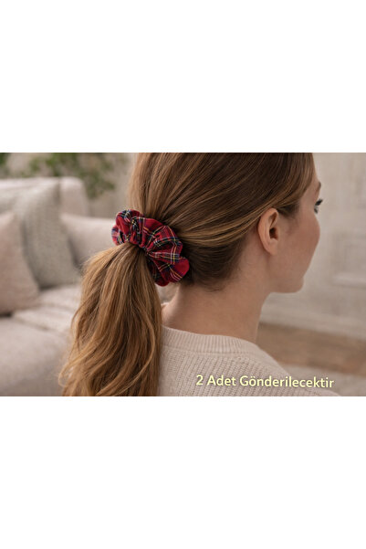 NOT GUILTY Red Plaid Scrunchie Hair Tie – Set of 2