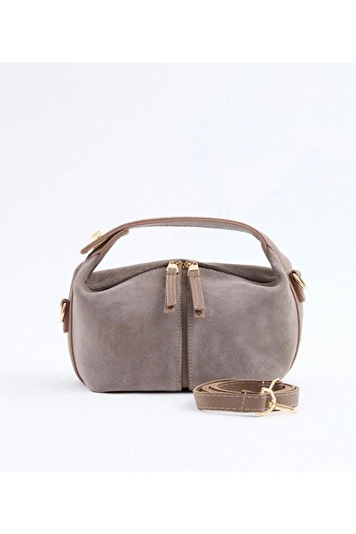 LOTUSVİE Açık Vizon Hakiki Süet Kadın El ve Omuz Çantası