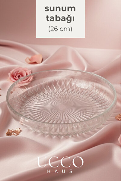 UCCO 26 cm Büyük Boy Cam Salata Servis Kasesi Lüks Sunum Tabağı - Şık Sunumlu...