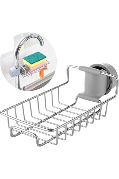 AyrStore Paslanmaz Çelik Drenajlı Mutfak Musluk Üstü Raf | Sabunluk, Süngerli...