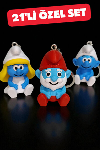 Genç 3D Şirinler Anahtarlık Seti | 14 Adet Şirine & 7 Adet Klasik Şirin | Top...