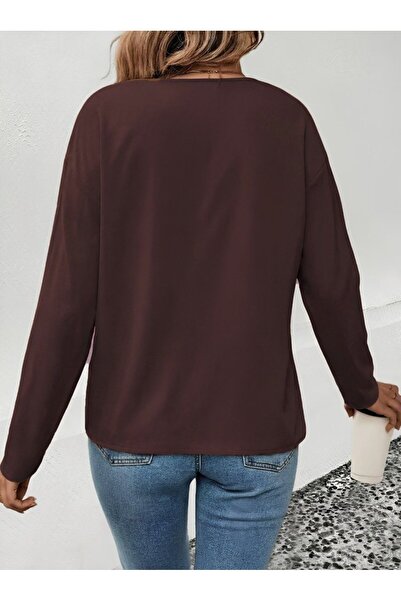 JANES Women's Long Sleeve V-Neck Leopard Detailed Viscose Two Thread Blouse