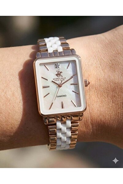 Beverly Hills Polo Club Pırlantalı Kadın Kol Saati | 24 mm Rose Gold Dikdörtg...