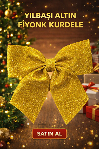 MERİ PARTİ Yılbaşı Simli Büyük Fiyonk Kurdele 25x25 cm | Çam Ağacı & Kapı Süs...