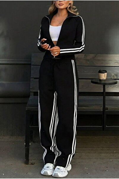 JANES Set din două piese pentru femei, cu mâneci lungi, cu fermoar în față, b...