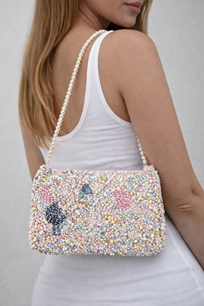 iRush Beaded Boncuklu Handmade Tek bölmeli H0009 Kol Ve Omuz Çantası U:15 E:23