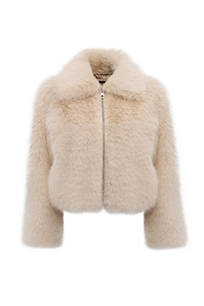 Derimod Dallas Women's Beige Shirt Collar Teddy Coat 25Wgd5620Ff