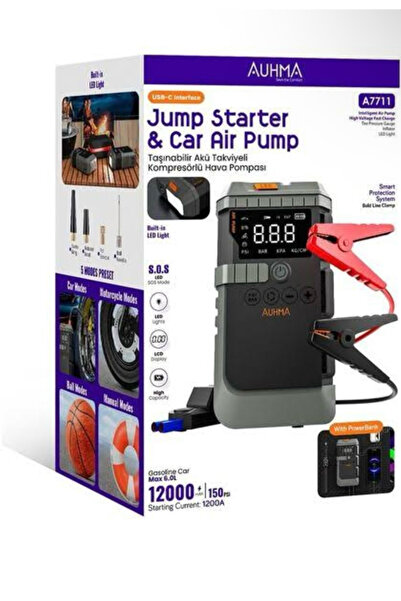 aetcr Auhma A7711 4'ü 1 Arada Taşınabilir Akü Takviye Cihazı ve Dijital Hava ...