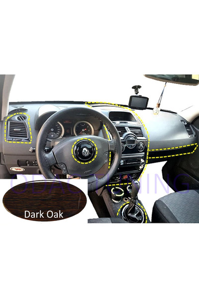 ODAC TUNING Renault Megane 2 Dashboard, Mahogany Veneer, Trim, Console Veneer (35 Pieces) Regular Set (Dark Oak)