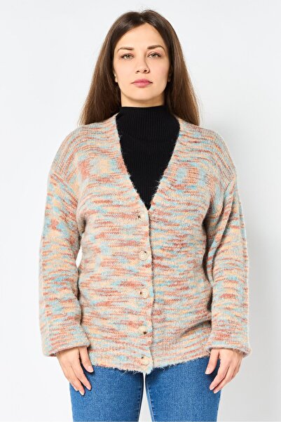 NIA Women V Neck Space Dye Knitted Cardigan, Multicolor