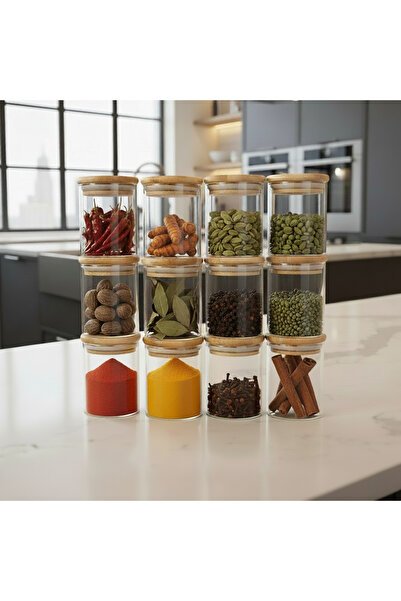 YAH Creation YAH 12-Piece Airtight Glass Jars with Bamboo Lids – Clear Borosi...