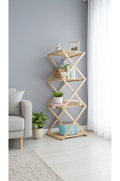 AAA İskandinav Tarzı 4 Katlı Katlanabilir Bambu Dekoratif Raf Ünitesi