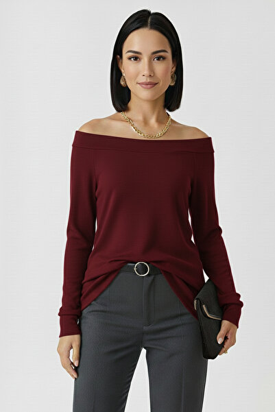 trendalisse Kadın Düşük Omuz Kayık Yaka Modal Dokulu Soft bluz