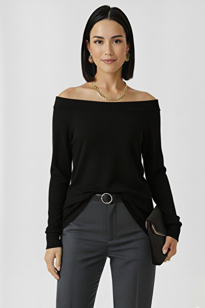 trendalisse Bluză pentru femei, cu umăr dezactivat, cu decolteu barcă, texturată modal, moale