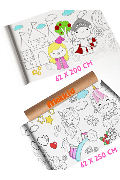 matkid Dev Boyama Rulosu 2’li Set Prenses Masalı + Unicorn Temalı 62x200 & 62...