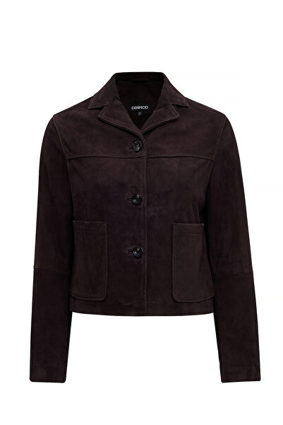 Derimod Jill Women's Brown Short Suede Leather Coat 25Wgd52981B