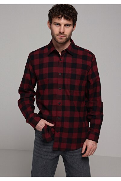 Colin's Regular Fit Shirt Neck Checkered Men's Burgundy Long Sleeve Shirt