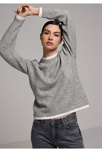 Colin's Γυναικείο πουλόβερ με στρογγυλή λαιμόκοψη κανονικής εφαρμογής, μονόχρωμο γκρι