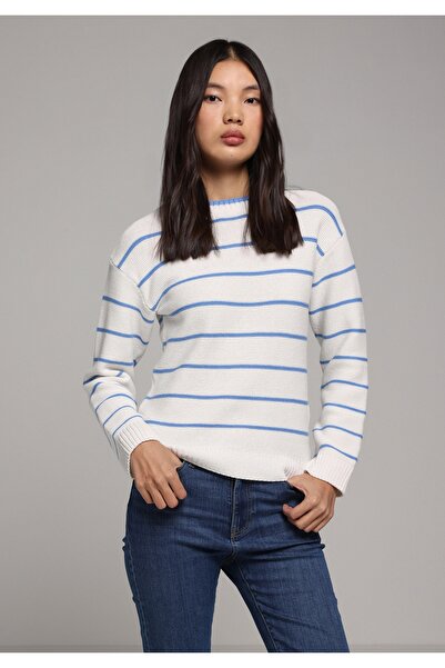Colin's slim fit Pulover de damă cu dungi ecru cu gât rotund