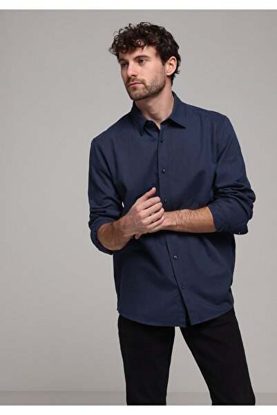 Colin's Cămașă cu mânecă lungă, albastru bleumarin, cu gât de cămașă