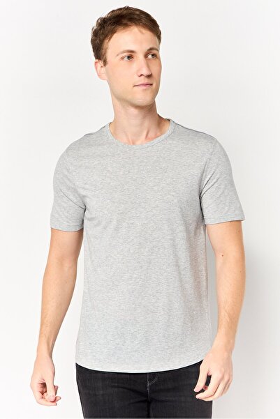 Project Essentials Men Crew Neck Short Sleeve Solid T-Shirt, Heather Grey
