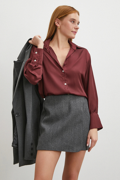 Never more Basic Satin Shirt Burgundy