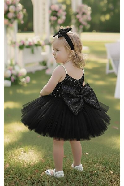 bright moon Girl's Sequin Dress with Pearl Straps and Bow Detail