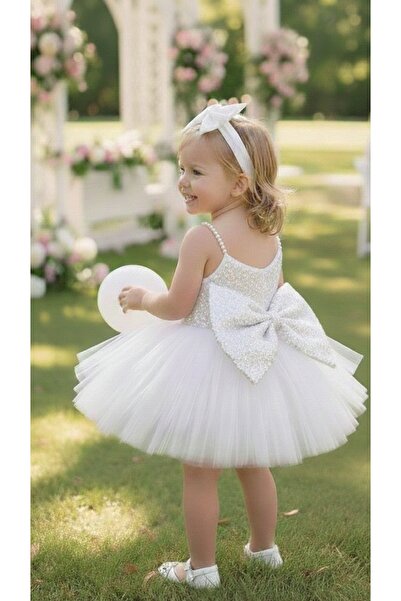 bright moon Girl's Sequin Dress with Pearl Straps and Bow Detail
