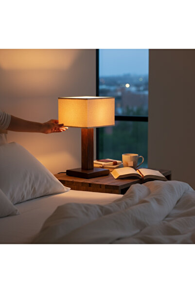 wood mix Classic Modern Square Wooden Table Lamp