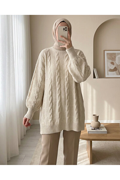 Modamorfo Hair Braid Pattern Yumoş Knitwear Sweater - Cream
