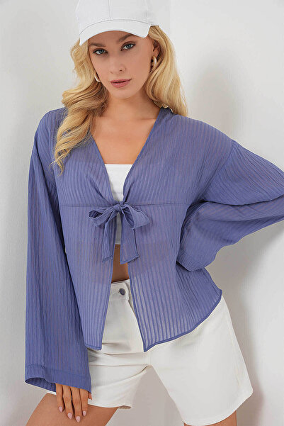 Bigdart Γυναικεία μπλούζα με κορδόνια μπροστά indigo 952