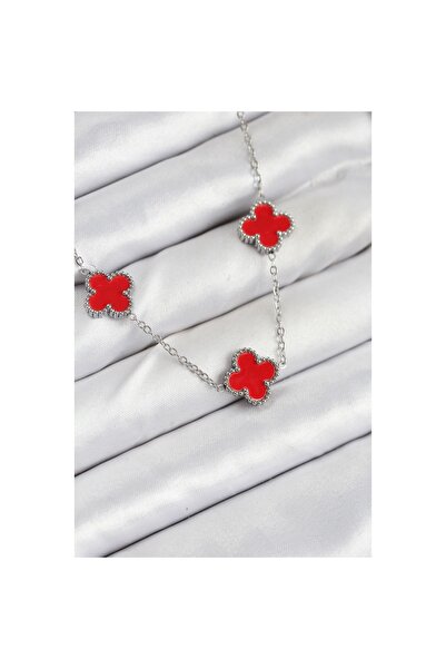 Clariss 316L Steel Chain Silver Red Color Clover Women Necklace