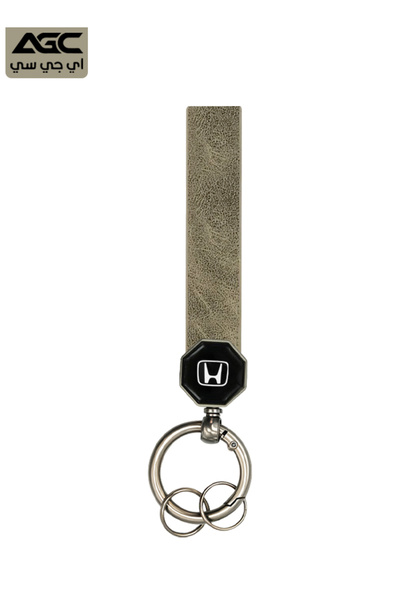 AGC HONDA Leather Car Keychain with Metal Ring and 360 Degree Swivel Snap for...