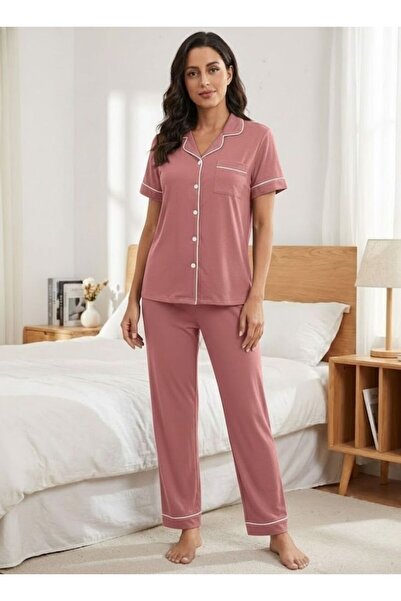 Comfort Women’s Button-Up Pajama Set – Soft Short Sleeve Sleepwear with Relaxed Fit
