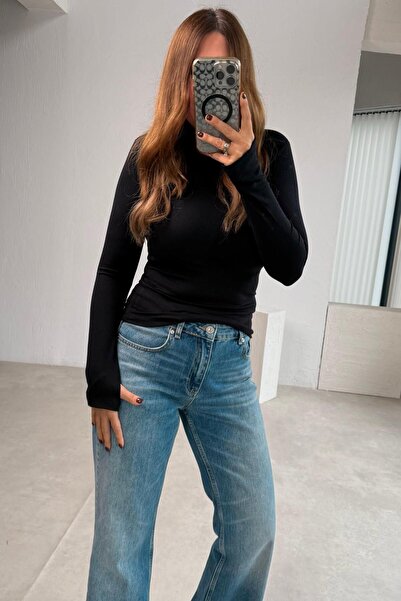 ELVAN TOLON Top negru cu prindere pe degete