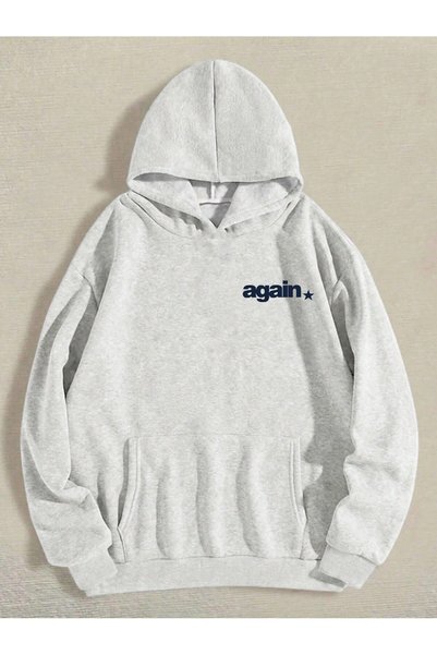 Rokeby Women's not you again Printed Hooded Kangaroo Pocket Pocketed Gray Sweatshirt Hoodie